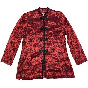 Vintage Karen Kwong R&M Richards Asian Oriental Red Kimono Cardigan 14 USA